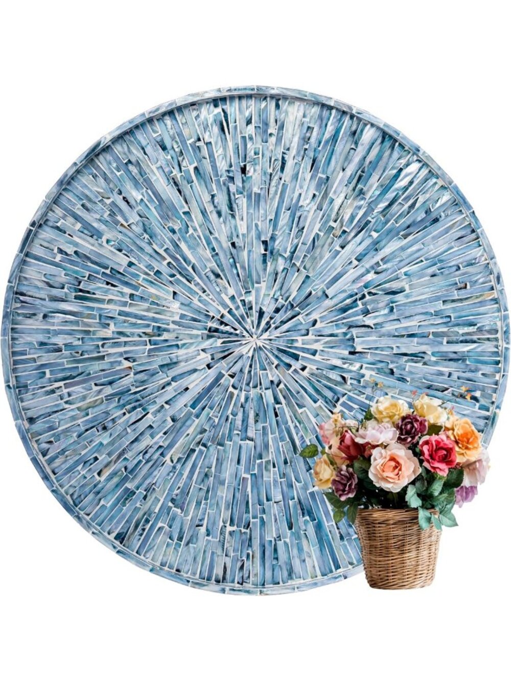 22" Round Mother of Pearl Oversized Decorative Tray - Luxury Serving Tray for